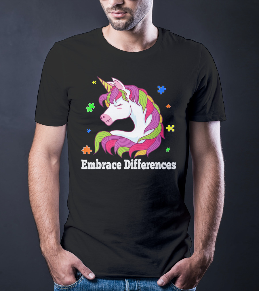 Embrace Differences Autism Awareness Unicorn Puzzle Pieces T-Shirt