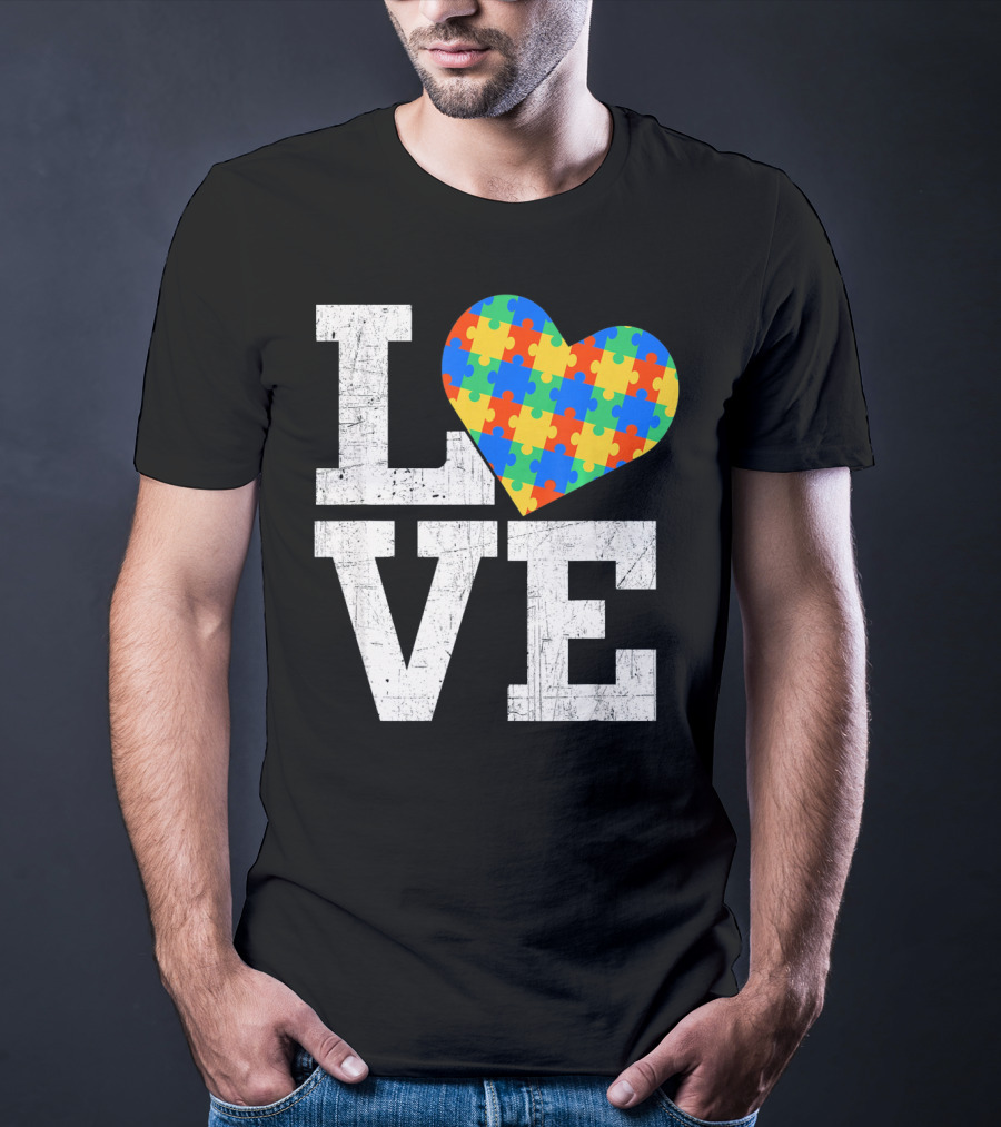 Love Someone With Autism Autism Awareness Puzzle Heart T-Shirt