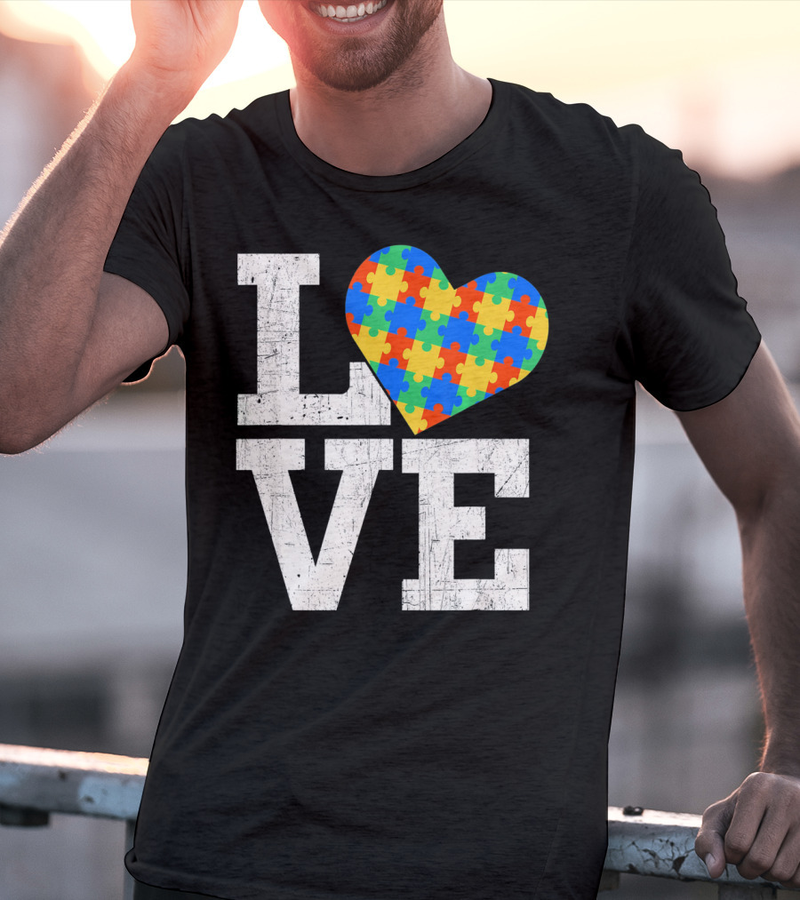Love Someone With Autism Autism Awareness Puzzle Heart T-Shirt