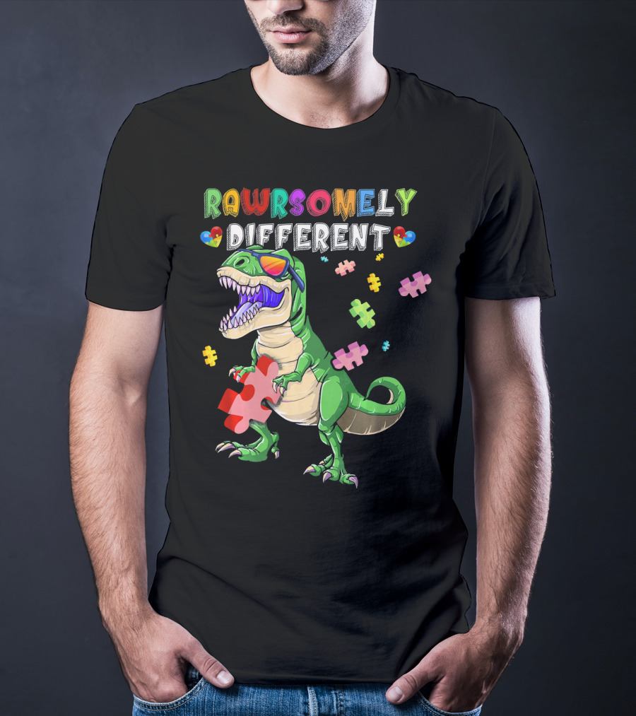 Rawrsomely Different Dinosaur Autism Awareness Puzzle T-Shirt