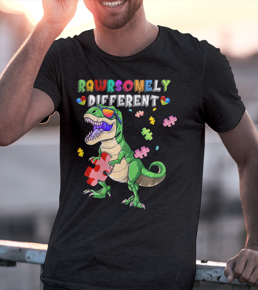Rawrsomely Different Dinosaur Autism Awareness Puzzle T-Shirt