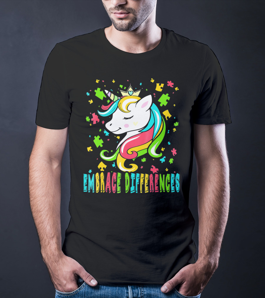 Embrace Differences Autism Awareness Unicorn T-Shirt