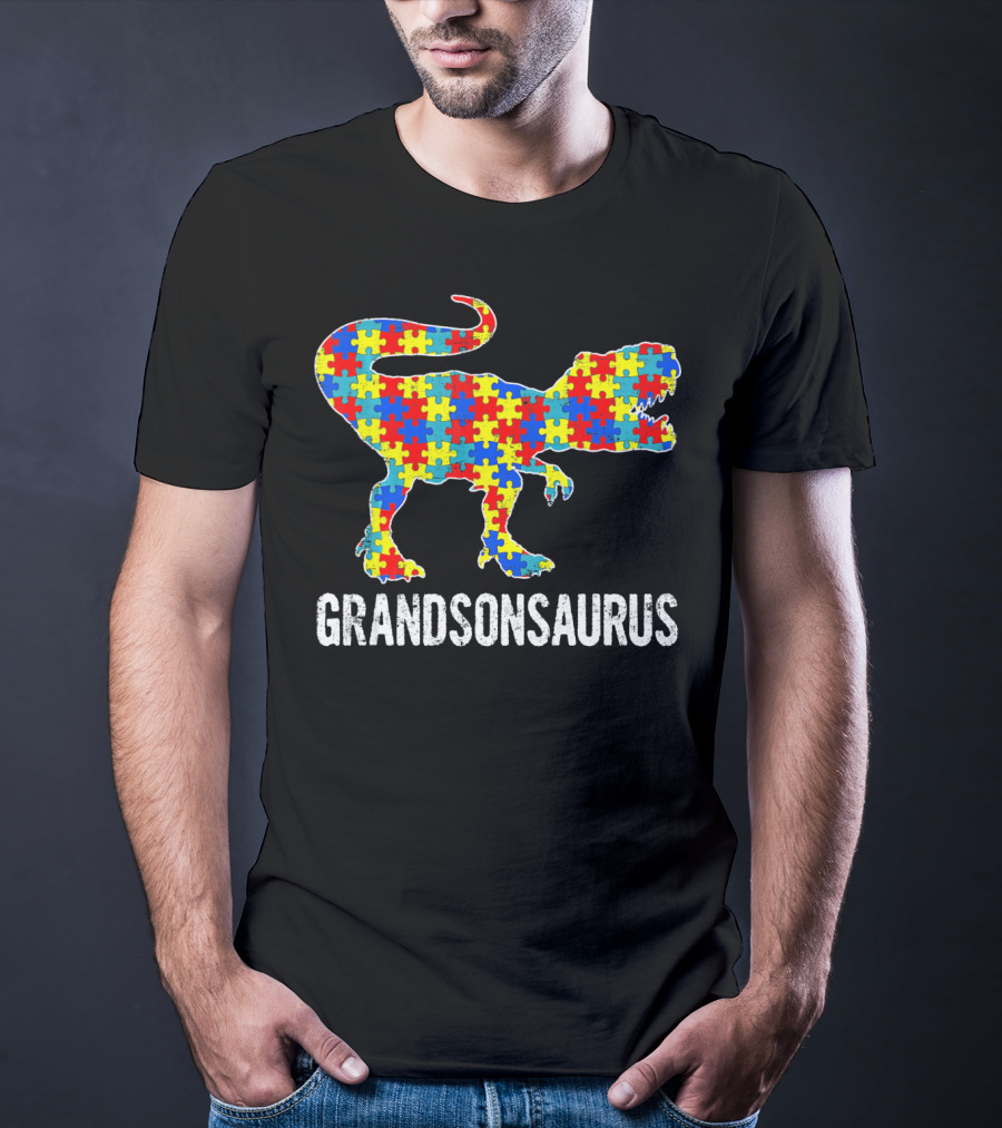 Grandsonsaurus Autism Puzzle Dinosaur Strong T-Shirt