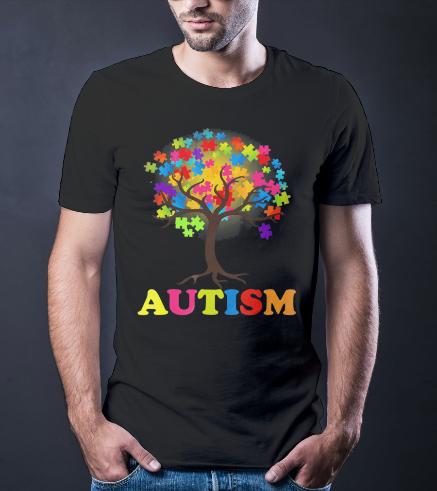 Autism Puzzle Pieces Tree Multicolored Branches T-Shirt