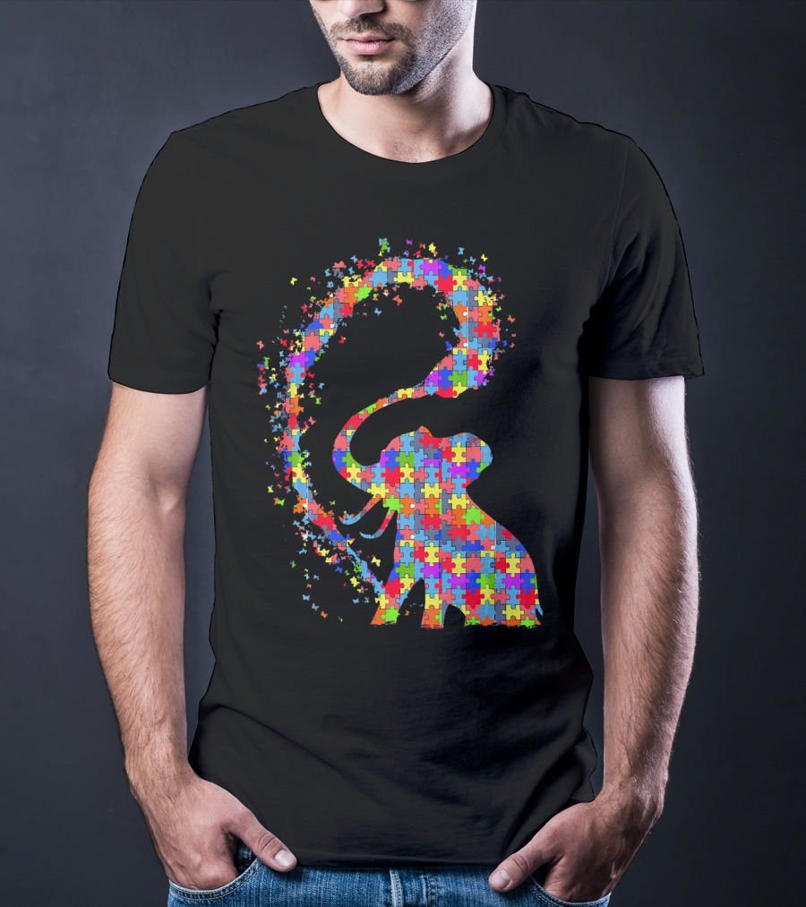 Elephant Puzzle Piece Autism Awareness Symbol Celebrating Neurodiversity T-Shirt