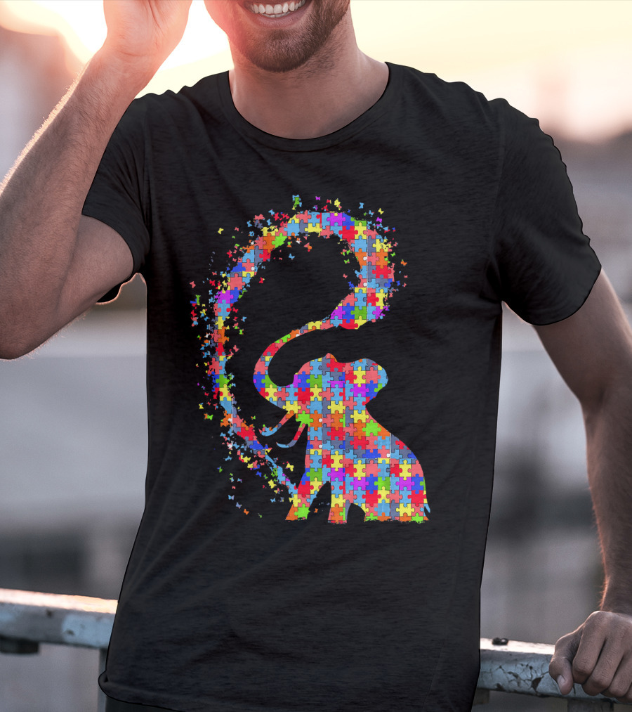 Elephant Puzzle Piece Autism Awareness Symbol Celebrating Neurodiversity T-Shirt