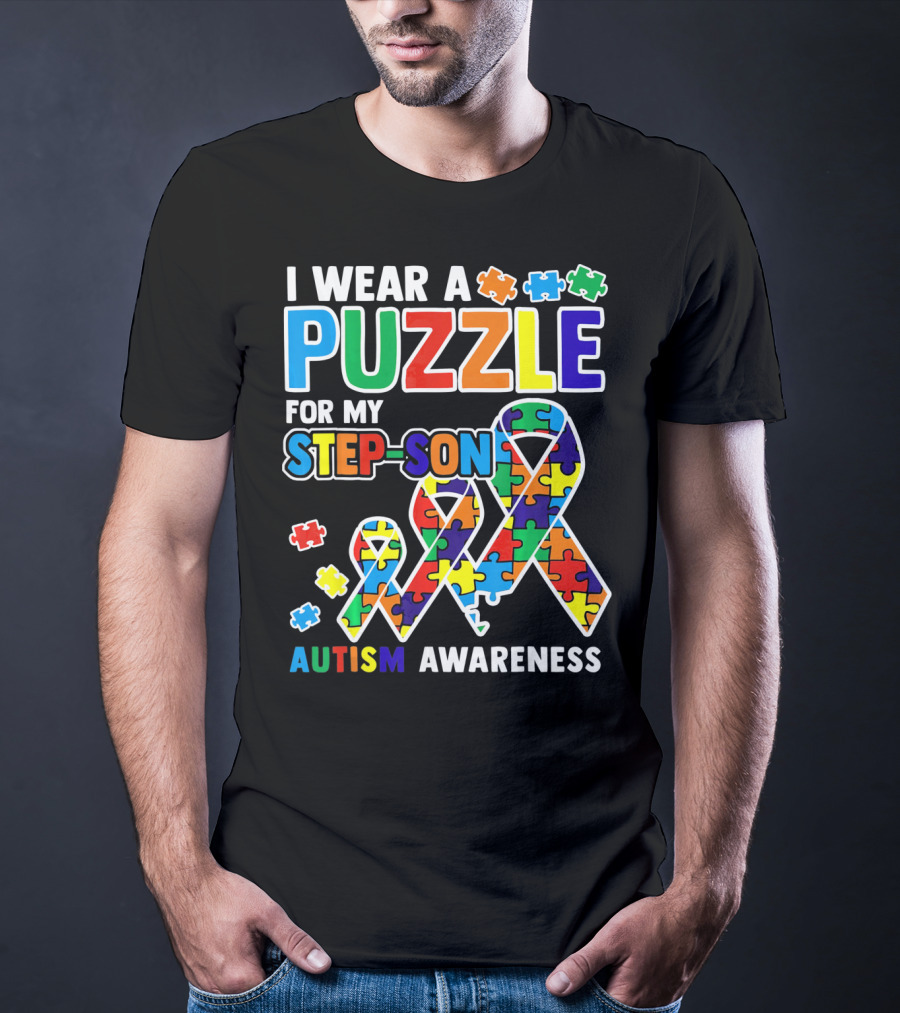 I Wear A Puzzle For My Step-Son Autism Awareness T-Shirt