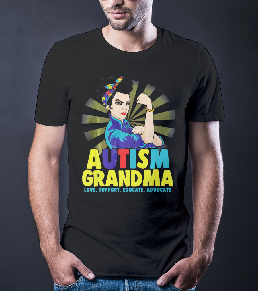 Autism Grandma Love Support Educate Advocate Retro Iconic T-Shirt