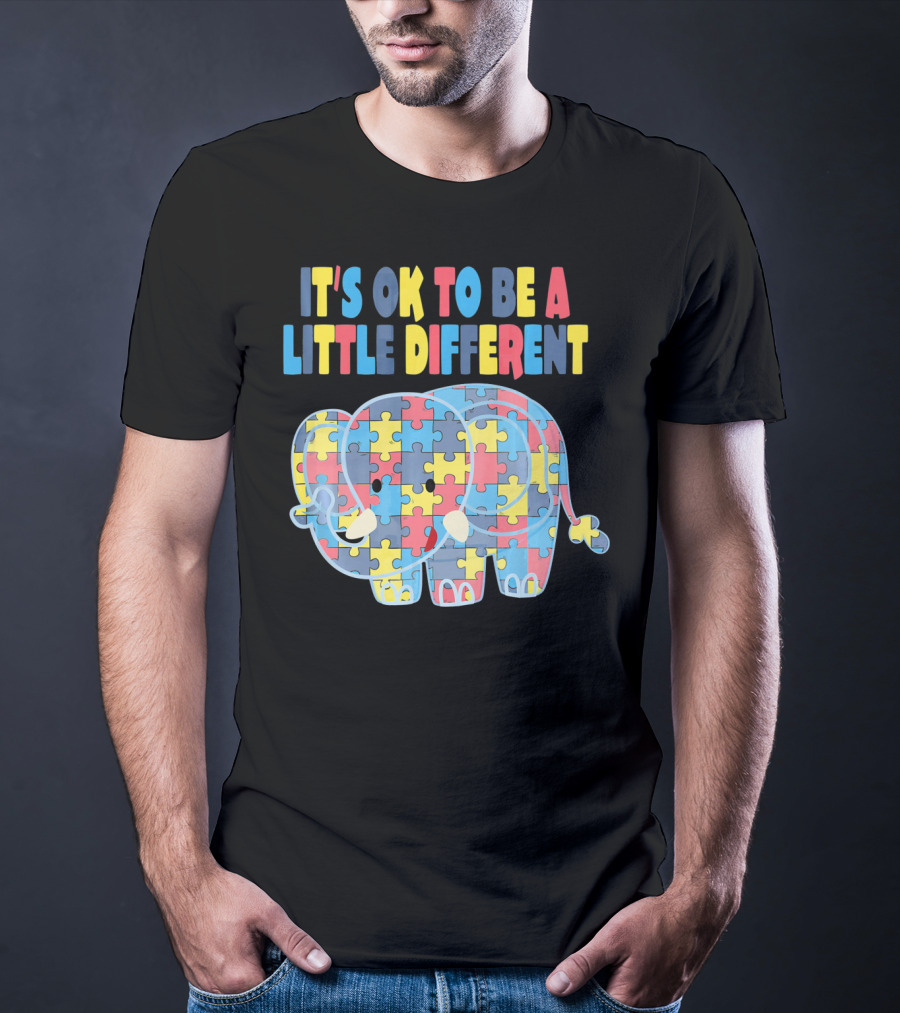 It's OK To Be A Little Different Autism Awareness Elephant Puzzle T-Shirt
