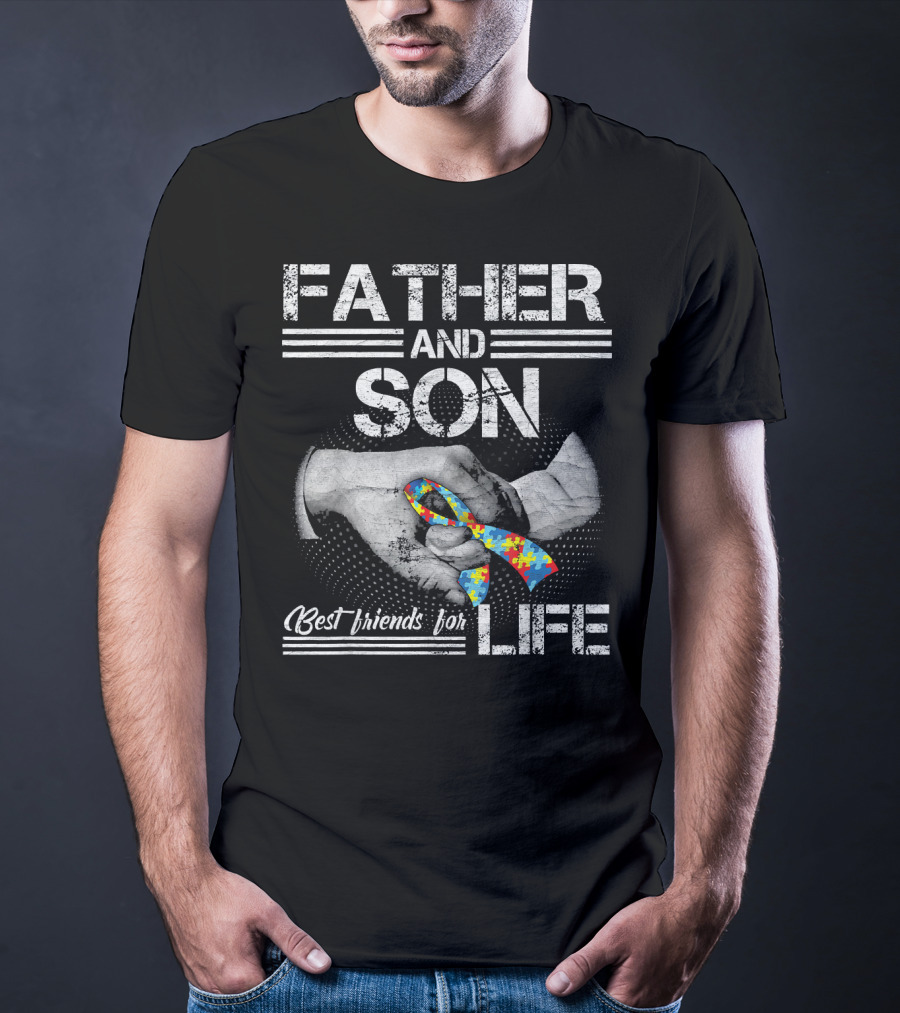 Father And Son Best Friends For Life Autism Puzzle Handshake T-Shirt