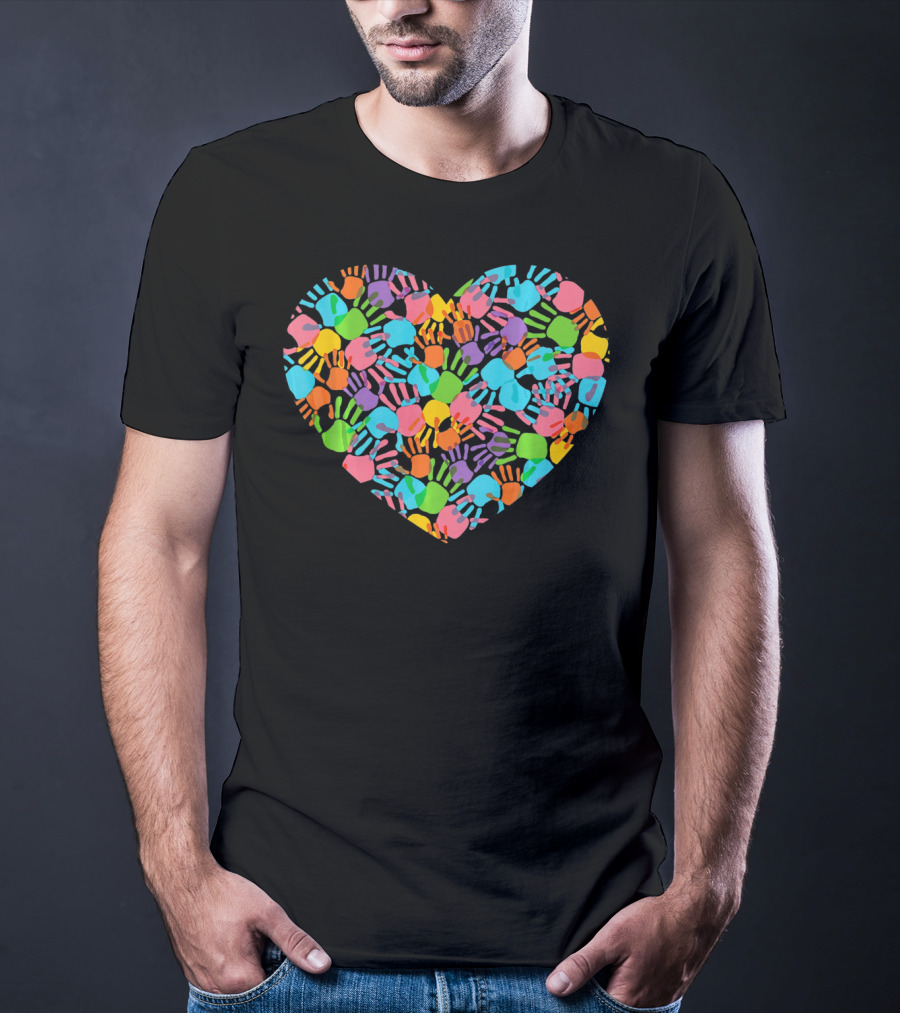 Colorful Handprint Heart Autism Awareness Valentines Day T-Shirt