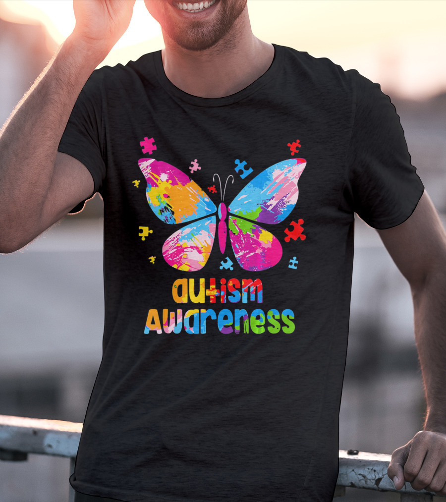 Colorful Butterfly Autism Awareness Puzz Puzzle Pieces T-Shirt