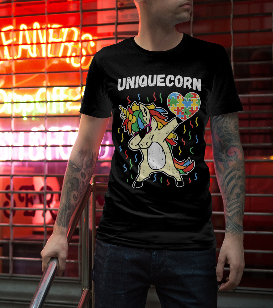 Uniquecorn Dabbing Unicorn Puzzle Heart Autism Awareness T-Shirt
