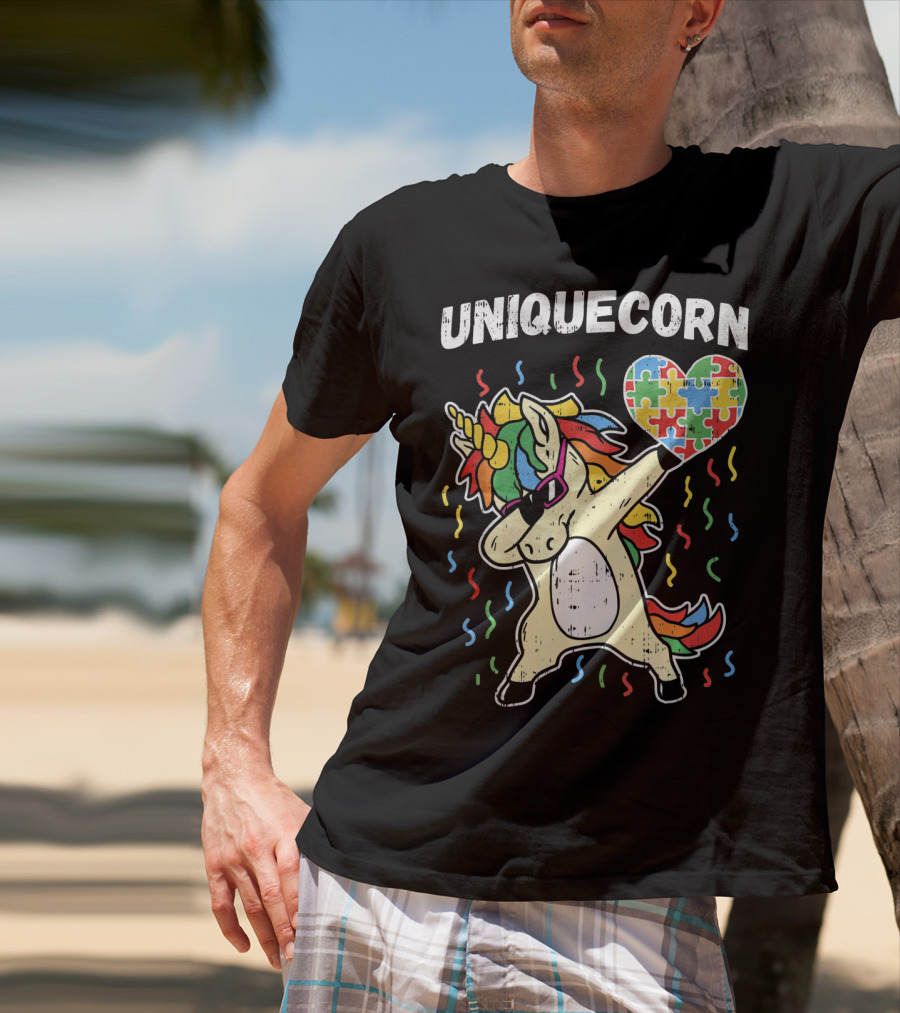 Uniquecorn Dabbing Unicorn Puzzle Heart Autism Awareness T-Shirt