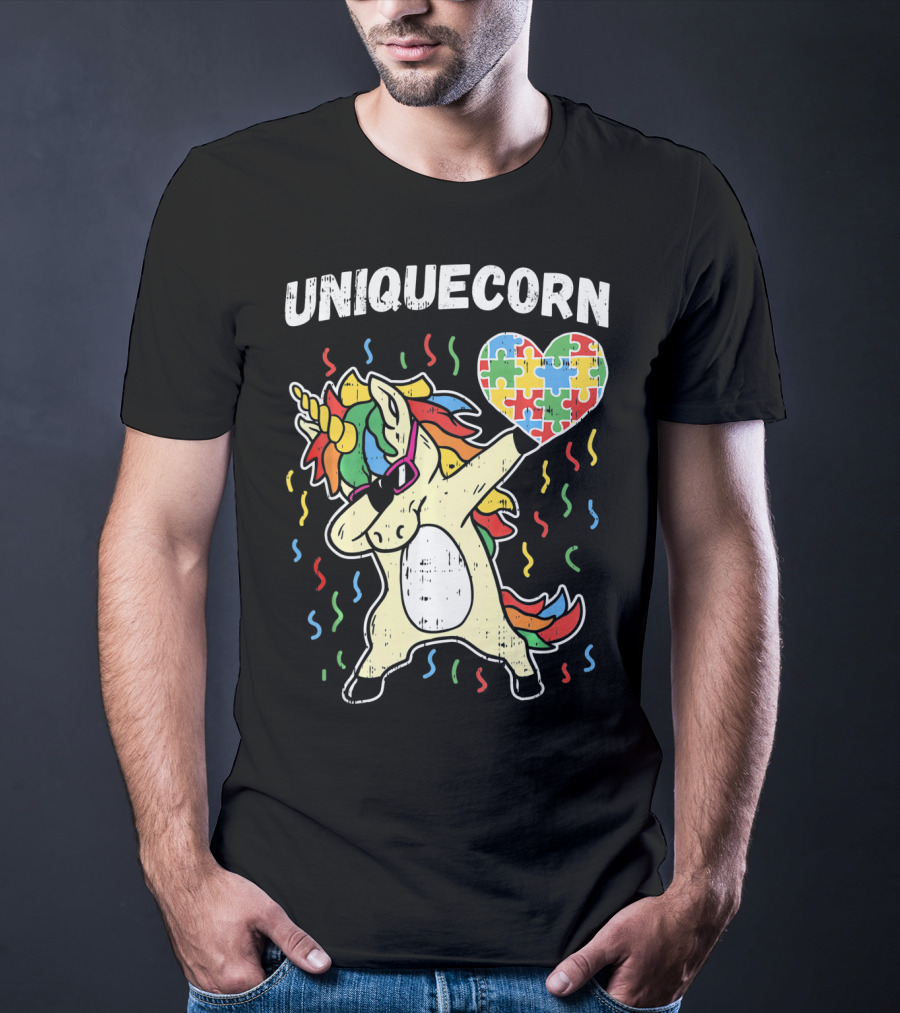 Uniquecorn Dabbing Unicorn Puzzle Heart Autism Awareness T-Shirt