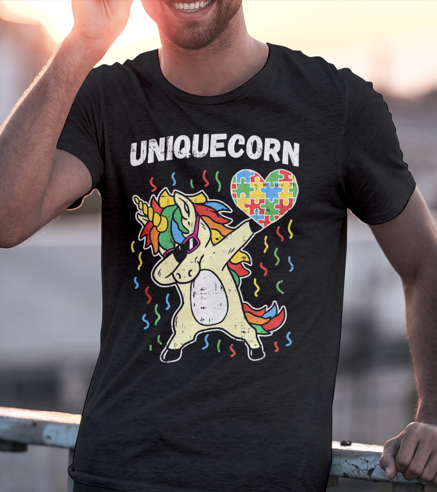 Uniquecorn Dabbing Unicorn Puzzle Heart Autism Awareness T-Shirt