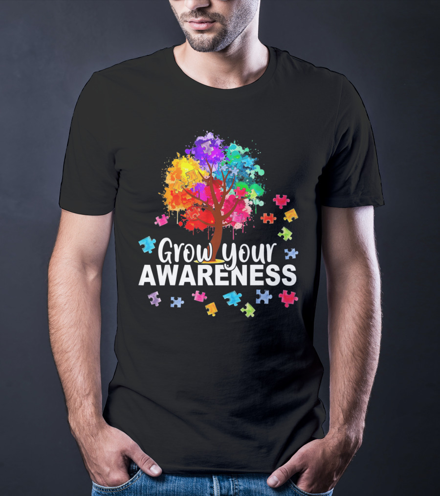 Grow Your Awareness Colorful Tree With Puzzle Pieces T-Shirt