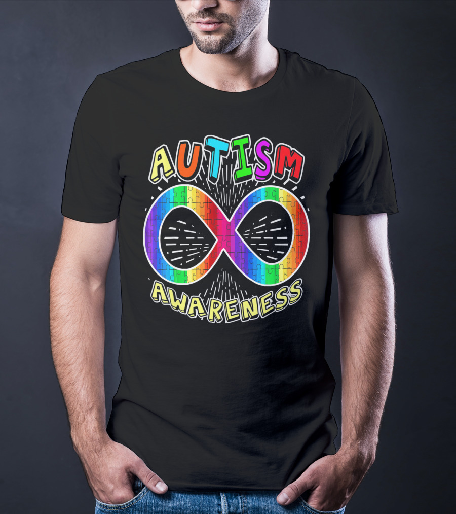Autism Awareness Infinity Symbol With Rainbow Puzzle T-Shirt