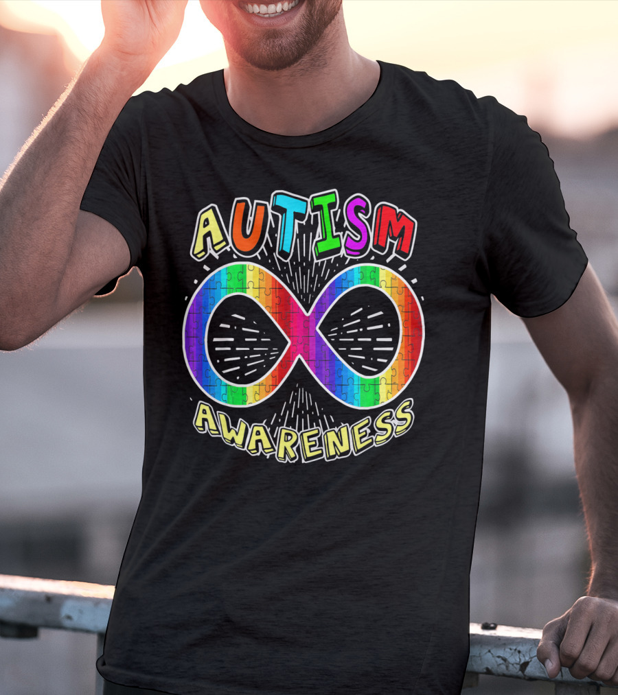 Autism Awareness Infinity Symbol With Rainbow Puzzle T-Shirt