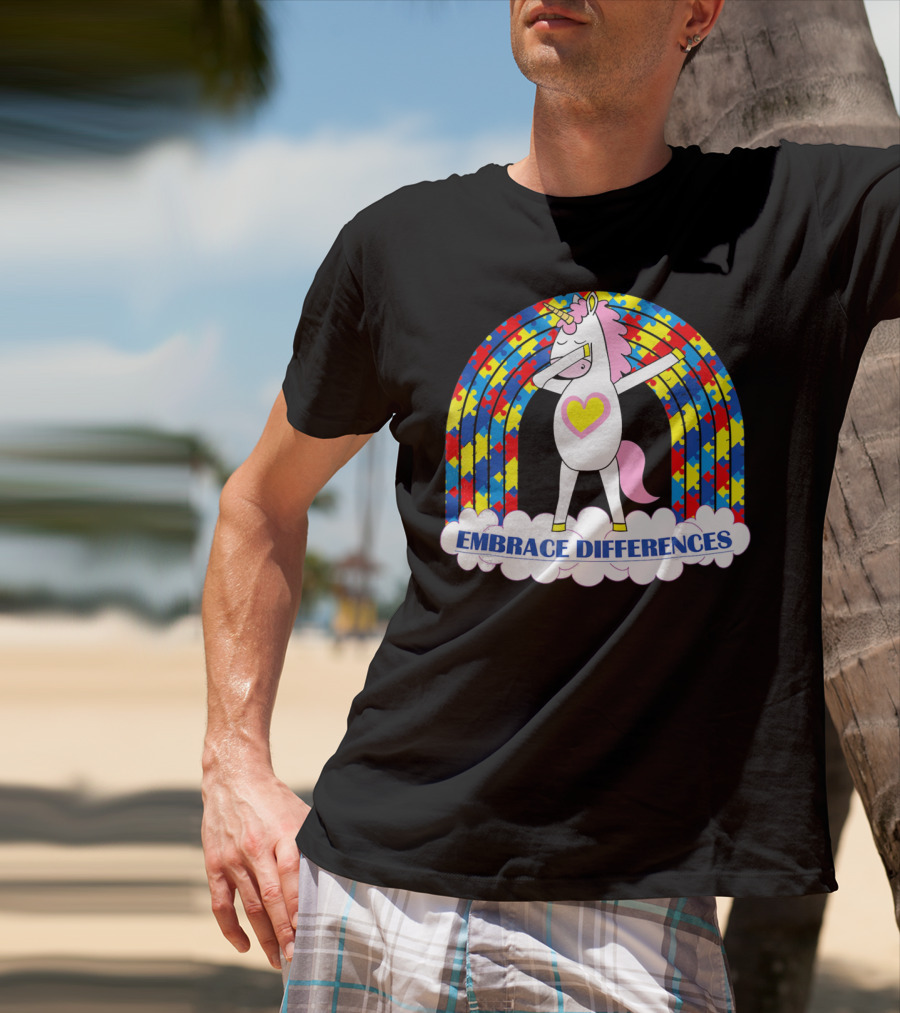 Embrace Differences Autism Awareness Kids Teens Girls Unicorn T-Shirt