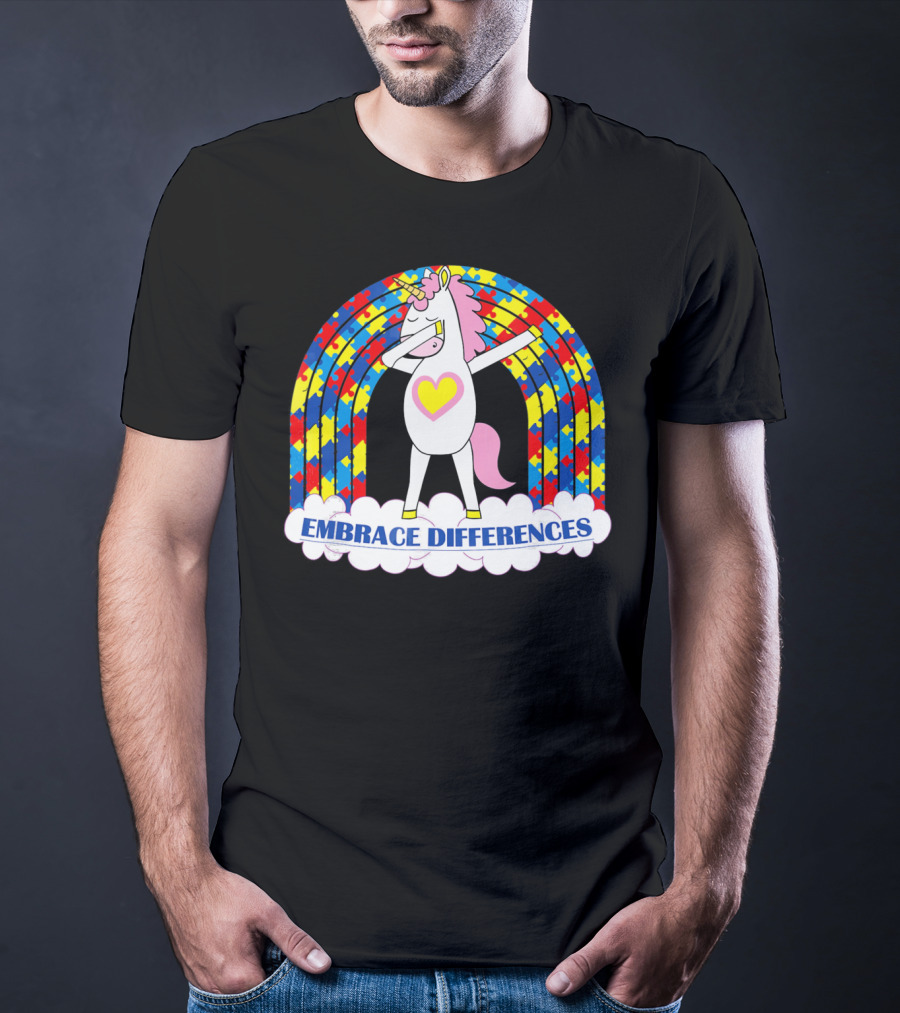 Embrace Differences Autism Awareness Kids Teens Girls Unicorn T-Shirt