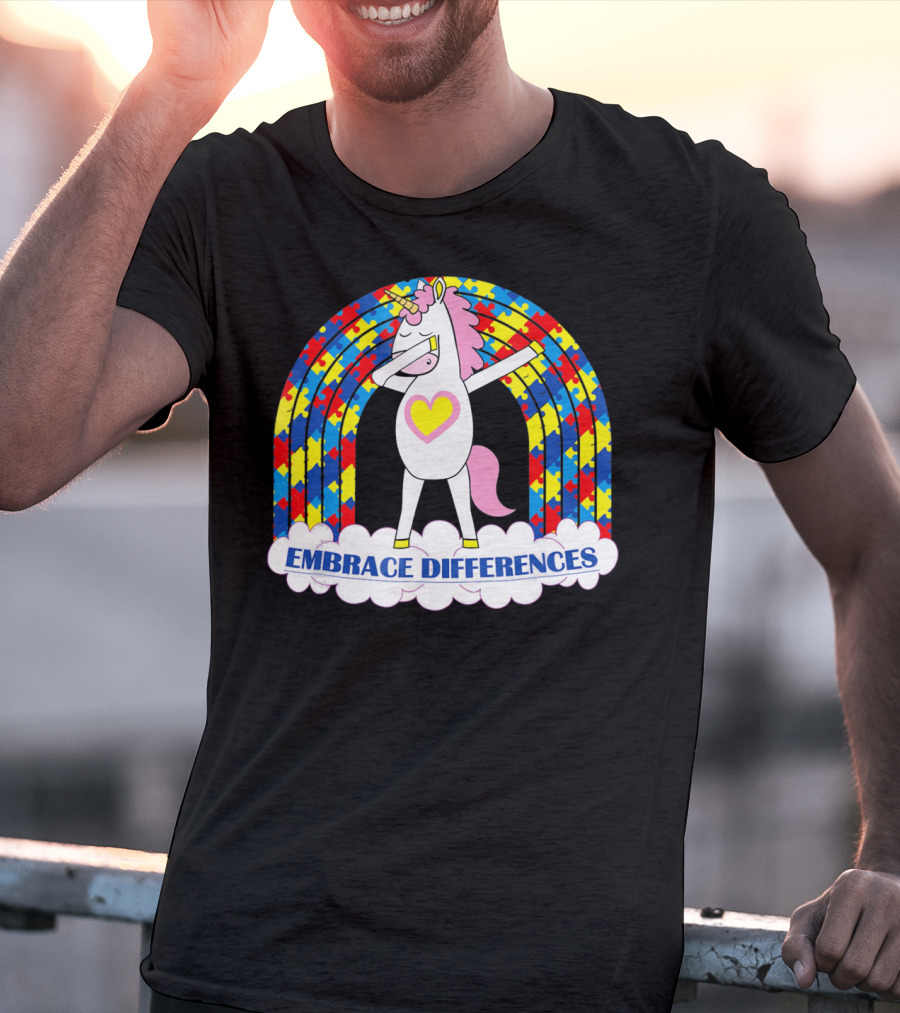 Embrace Differences Autism Awareness Kids Teens Girls Unicorn T-Shirt
