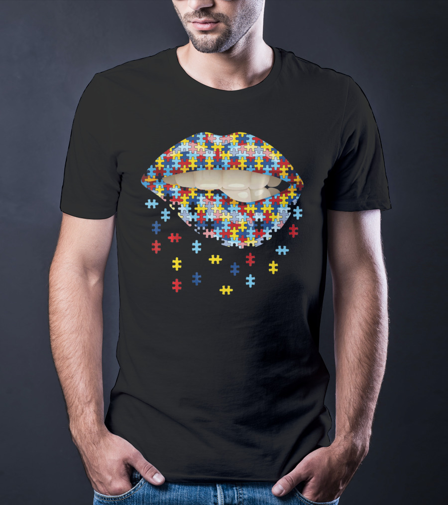 Autism Awareness Puzzle Pieces Lip T-Shirt