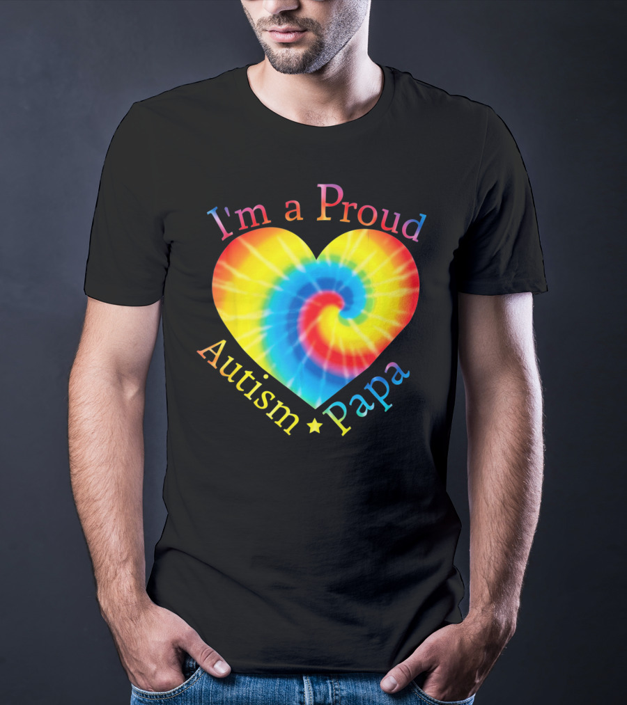 I'm A Proud Autism Papa Rainbow Heart Spiral T-Shirt