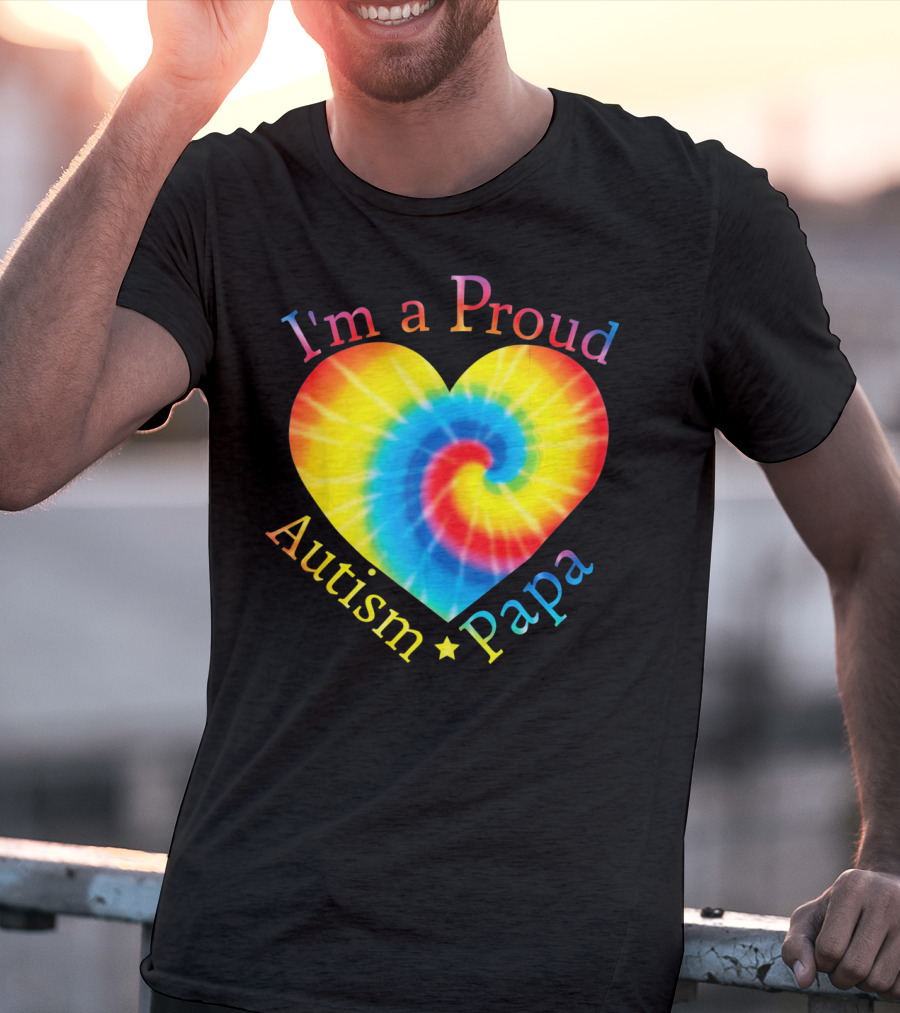 I'm A Proud Autism Papa Rainbow Heart Spiral T-Shirt