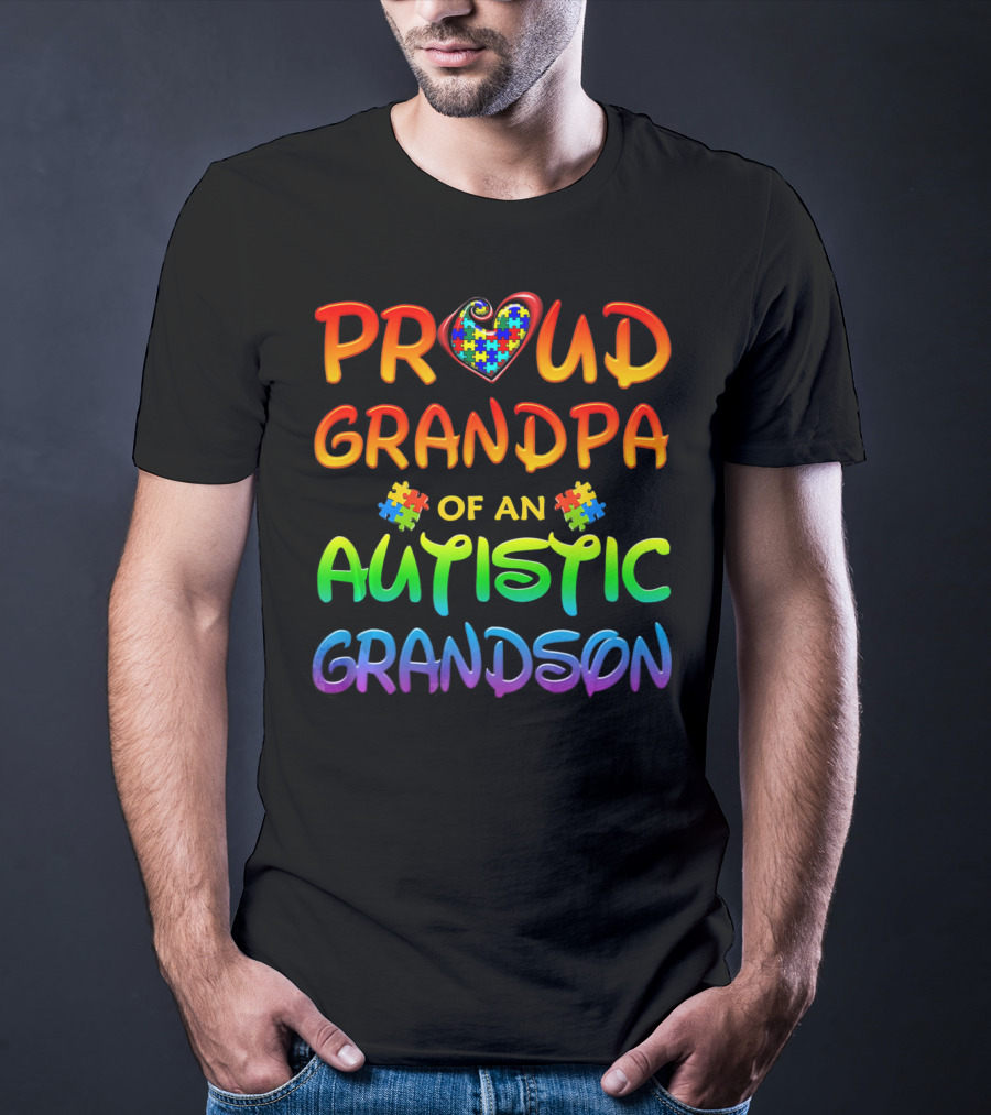 Proud Grandpa Of An Autistic Grandson Autism Awareness T-Shirt