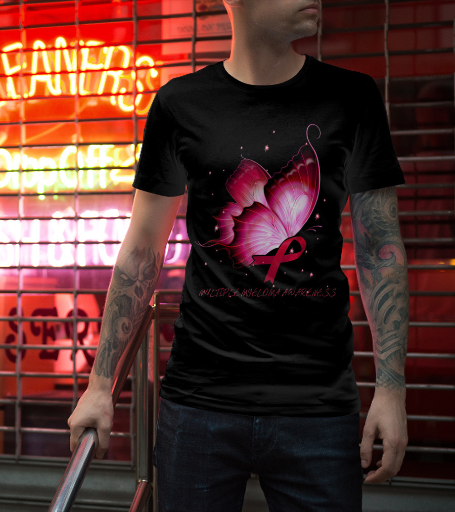 MULTIPLE MYELOMA AWARENESS Pink Butterfly T-Shirt