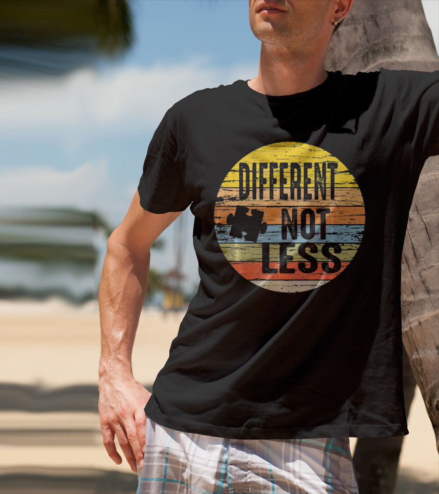 Different Not Less Retro Distressed Autism Awareness Puzzle T-Shirt