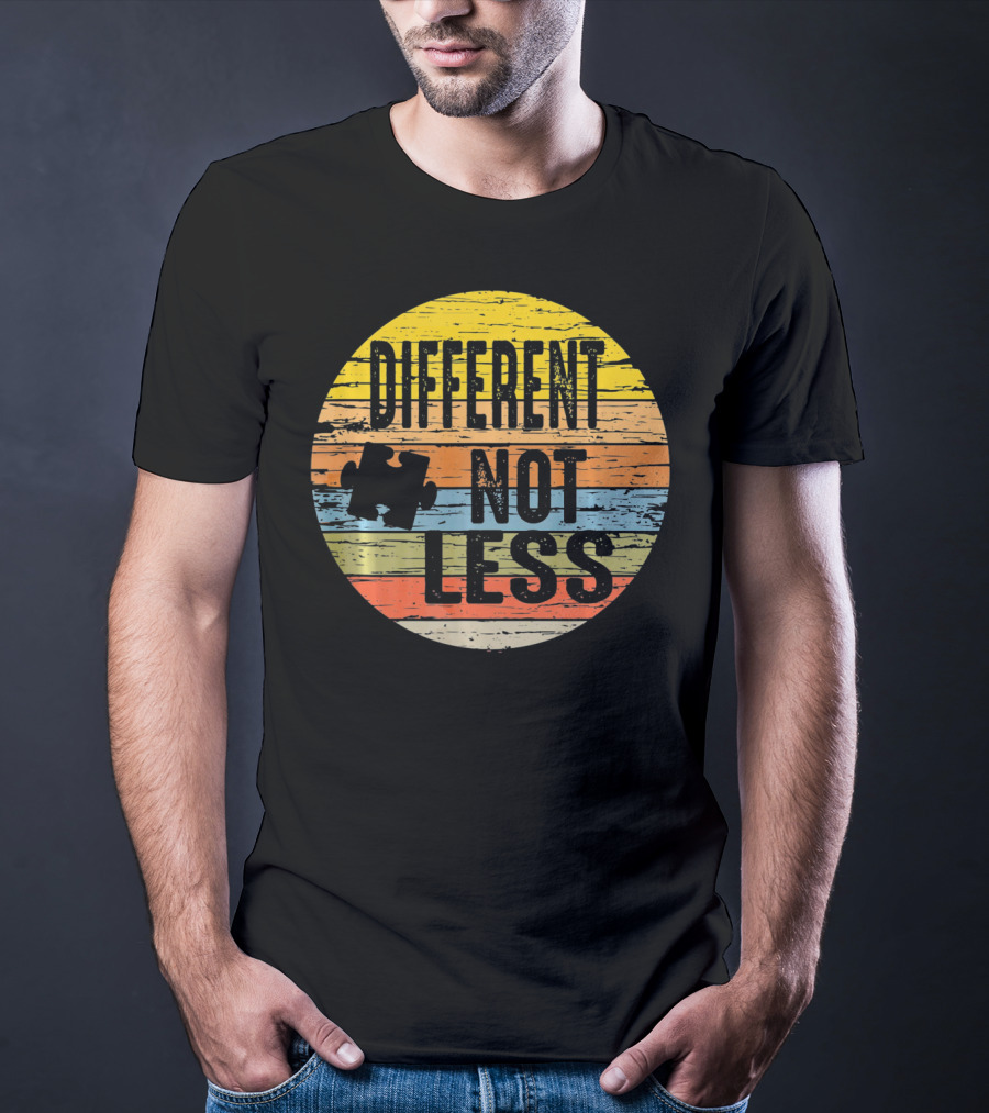 Different Not Less Retro Distressed Autism Awareness Puzzle T-Shirt