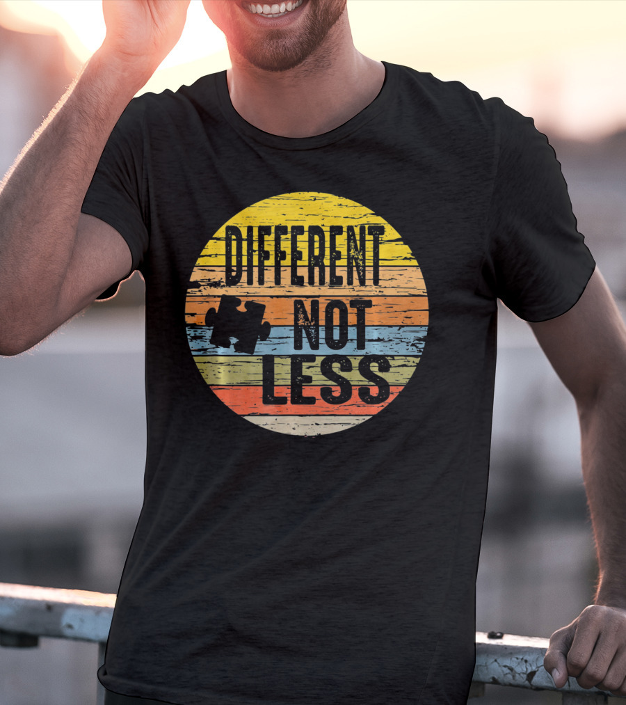Different Not Less Retro Distressed Autism Awareness Puzzle T-Shirt