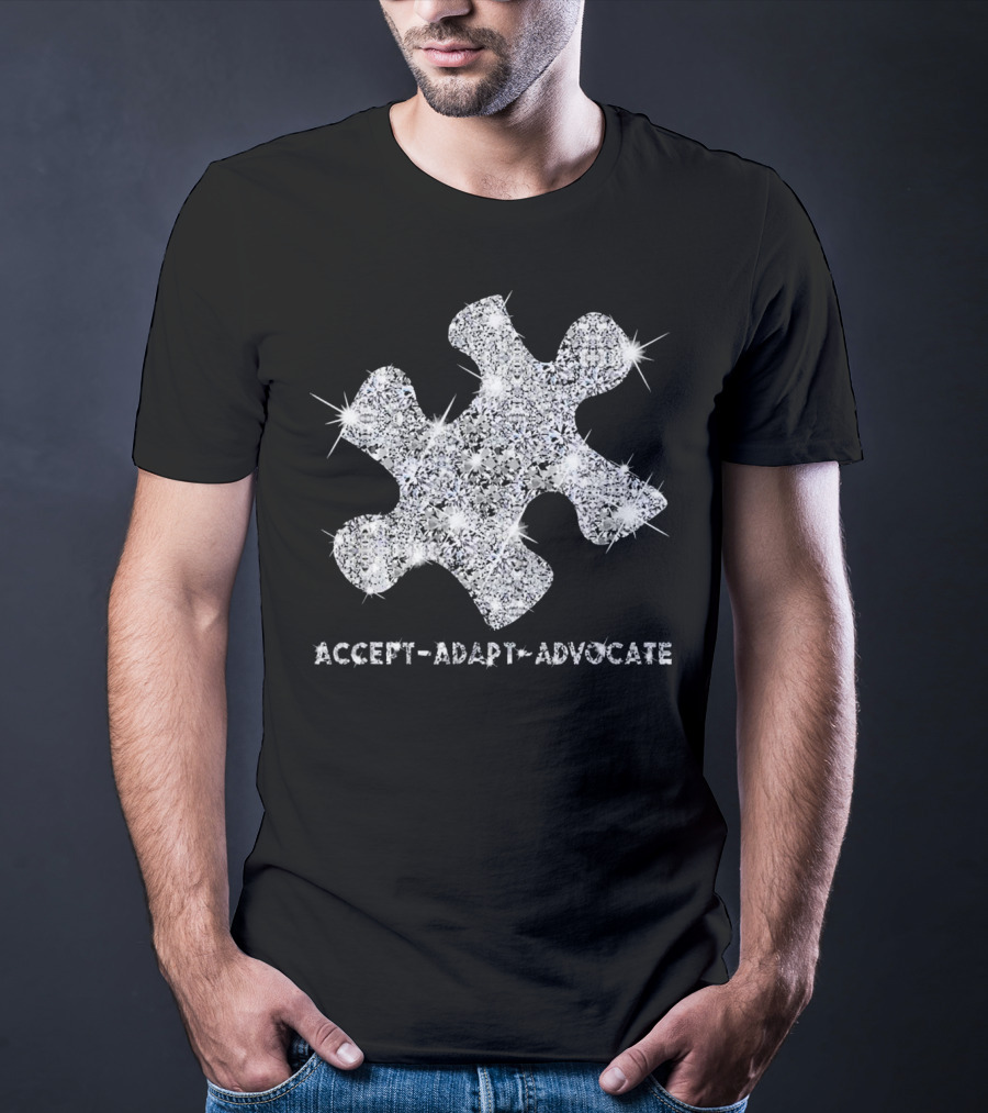 Accept Adapt Advocate Autism Awareness Sparkling Puzzle Piece T-Shirt