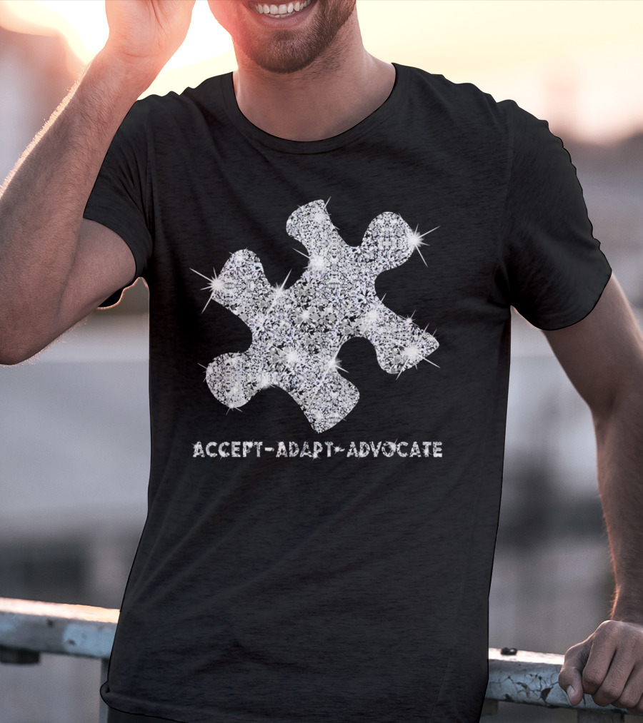 Accept Adapt Advocate Autism Awareness Sparkling Puzzle Piece T-Shirt