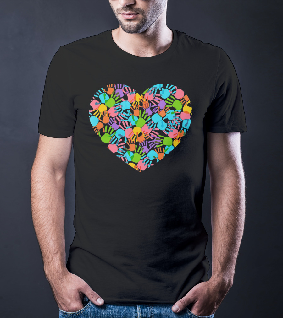 Autism Awareness Colorful Handprint Heart T-Shirt