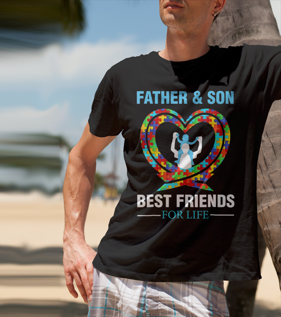 Father And Son Best Friends For Life Heart Puzzle T-Shirt