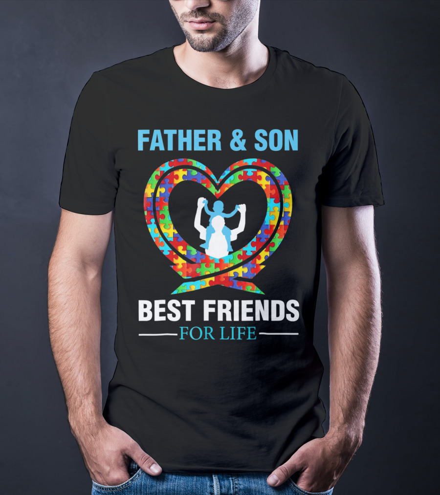 Father And Son Best Friends For Life Heart Puzzle T-Shirt