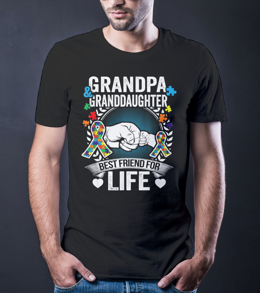 Grandpa And Granddaughter Best Friend For Life Autism Awareness Puzzle T-Shirt