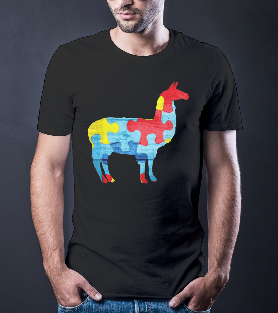 Autism Awareness Puzzle Llama Multicolor T-Shirt