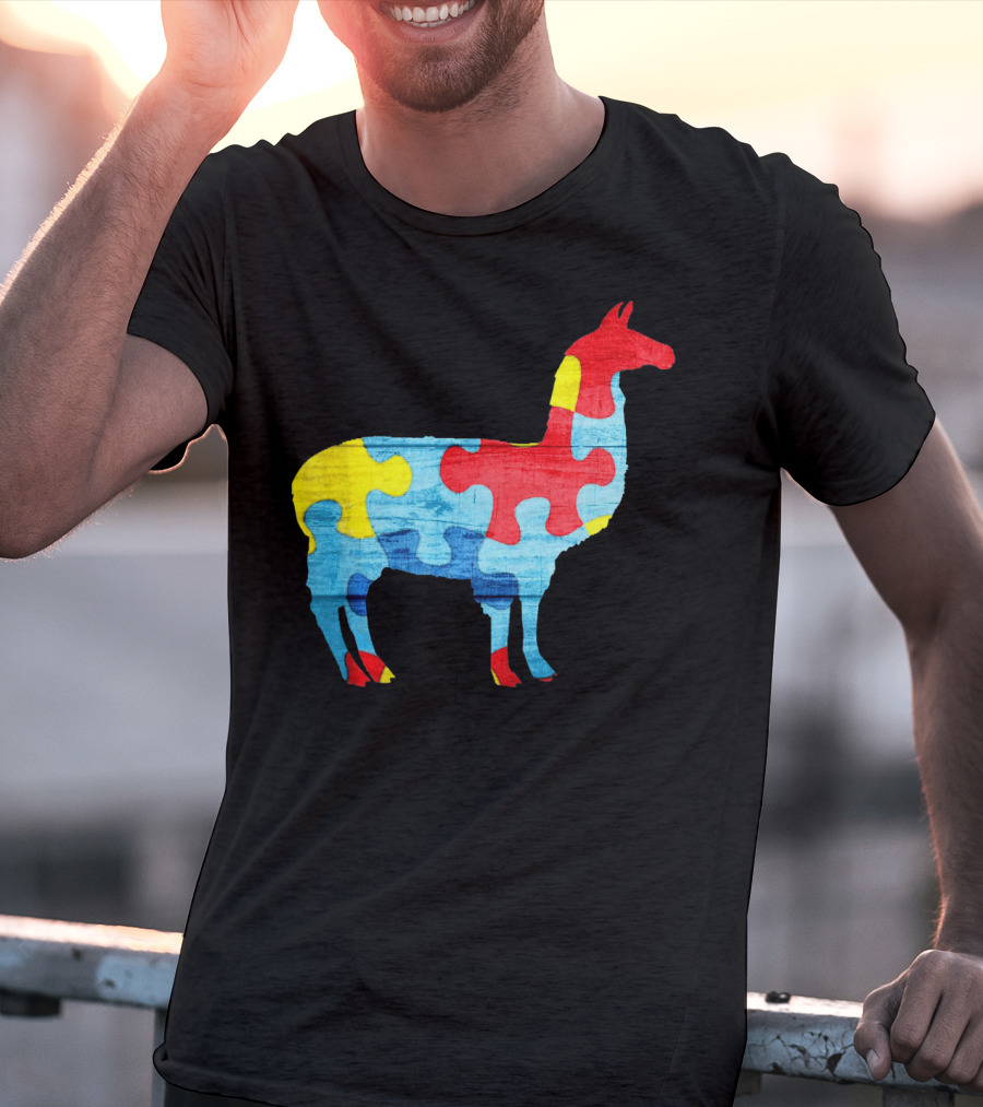 Autism Awareness Puzzle Llama Multicolor T-Shirt