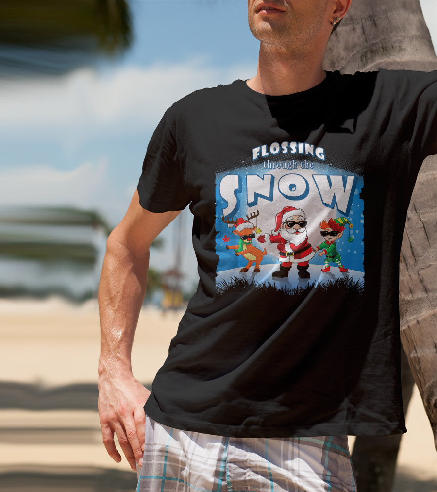 Flossing Through The Snow Santa Elf Reindeer T-Shirt