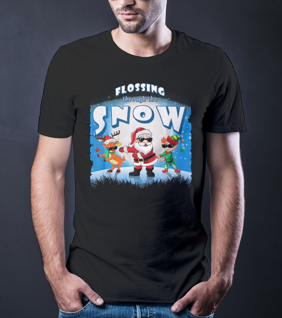 Flossing Through The Snow Santa Elf Reindeer T-Shirt