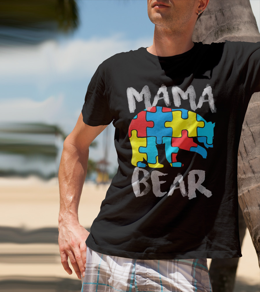 Mama Bear Autism Awareness Puzzle Piece Love Support T-Shirt
