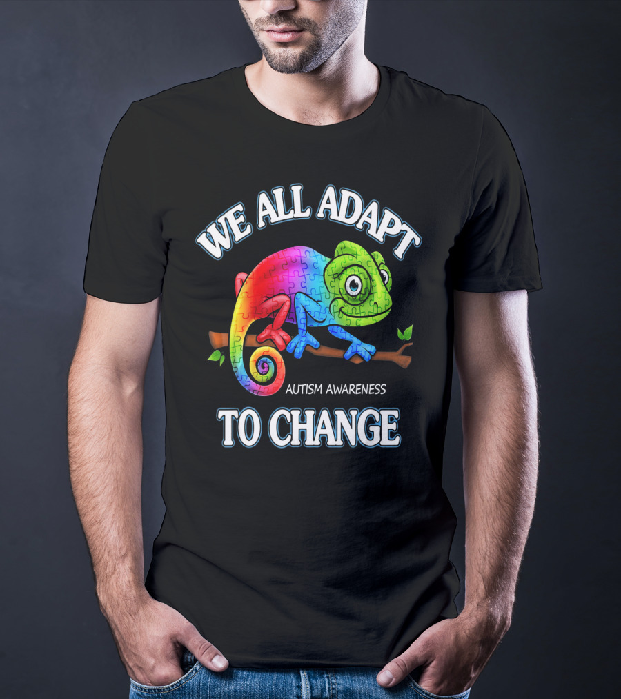 We All Adapt To Change Autism Awareness Puzzle Chameleon T-Shirt