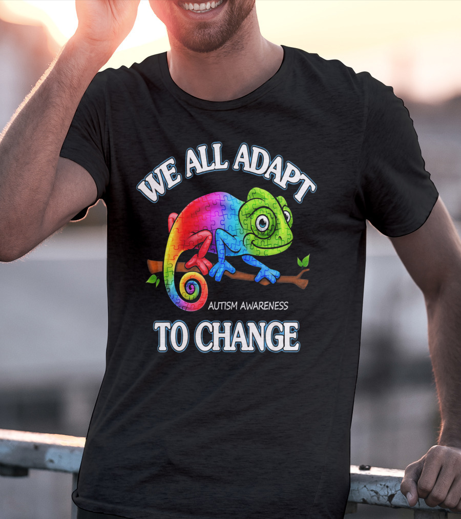 We All Adapt To Change Autism Awareness Puzzle Chameleon T-Shirt