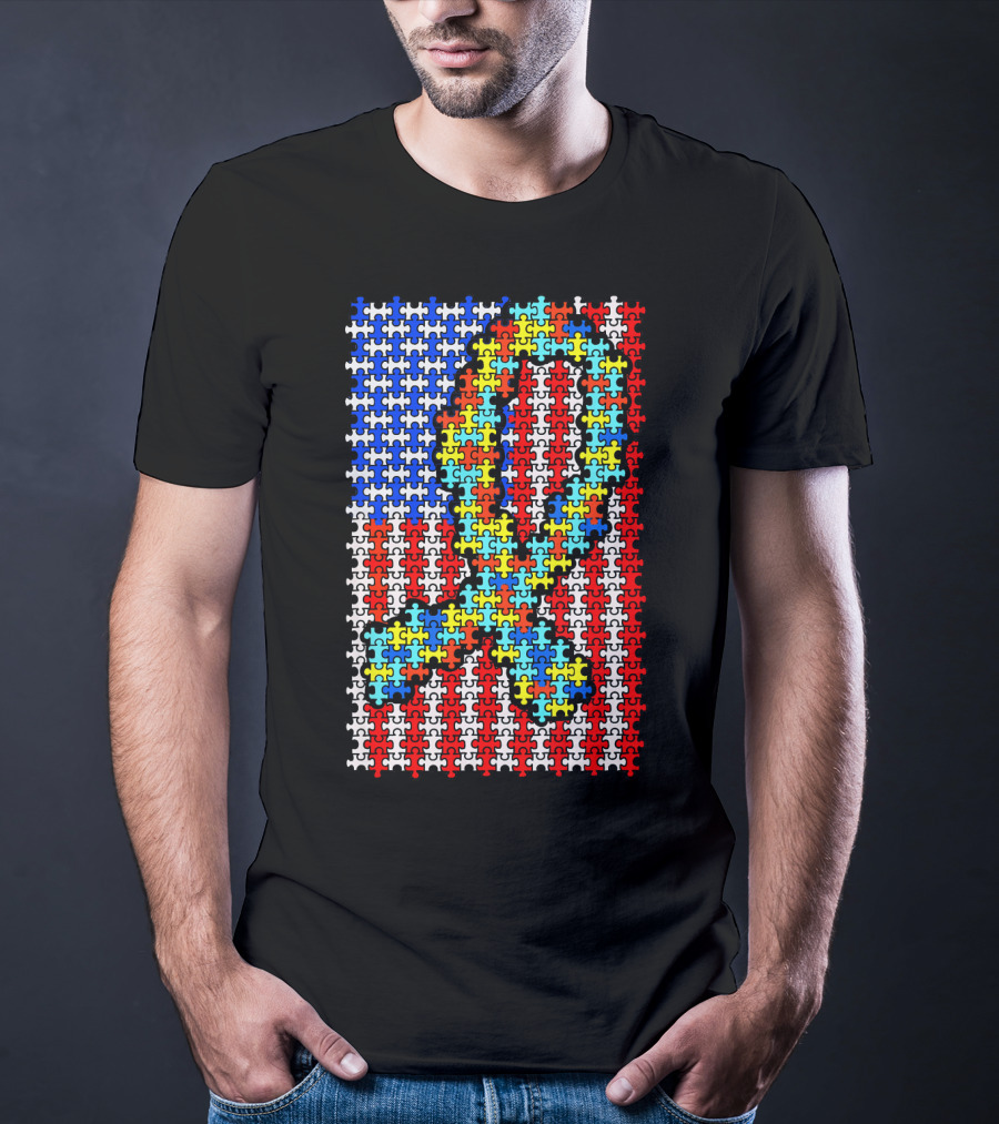 Autism Awareness Puzzle Ribbon US Flag Disability T-Shirt