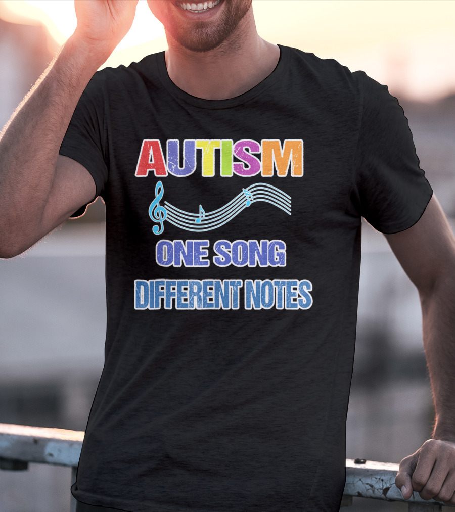Autism One Song Different Notes Musical Clef T-Shirt