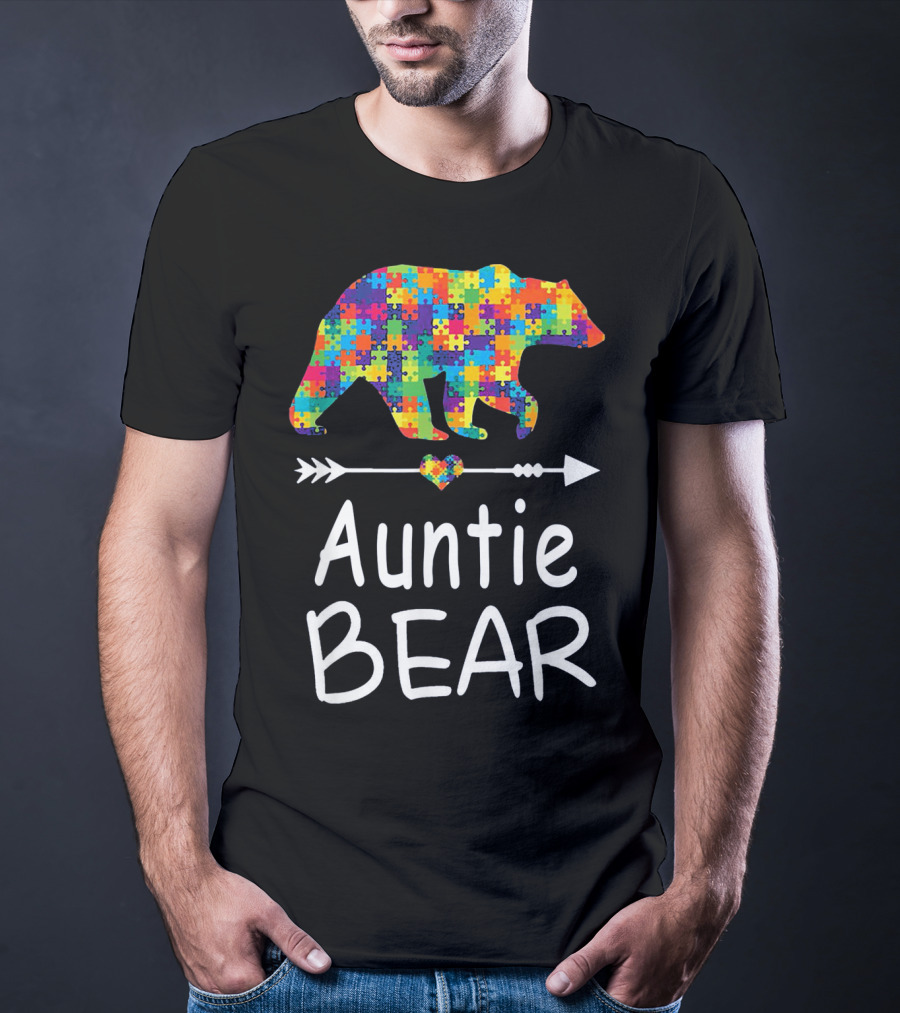 Auntie Bear Puzzle Pattern Autism Awareness Family T-Shirt